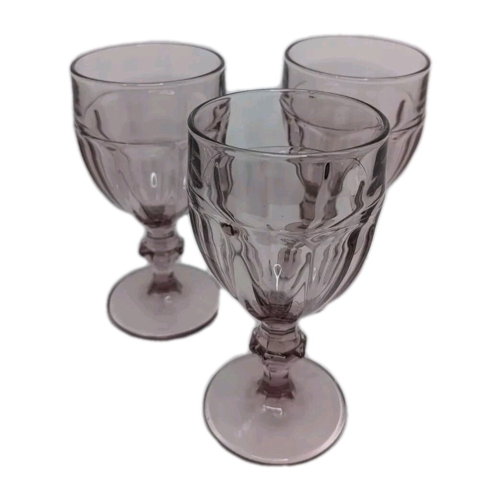 3 Vintage Libbey Duratuff Gibraltar Water Stemmed Glasses Pink/Lavender Vintage